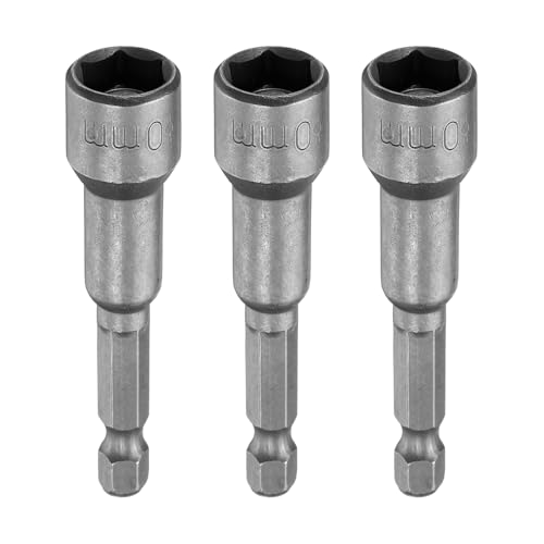 sourcing map 3pcs Hex Nut Driver Drill Bit 10mm Metric 6-Point Socket 1/4" Hex Shank Magnetic Setter CR-V Steel Bolt Sockets for Power Drills Impact Drivers, 2.56" (65mm) Long