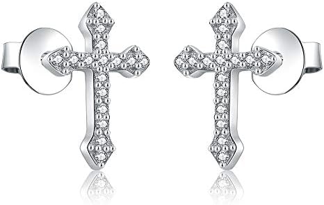 AoedeJ Cross Stud Earrings Sterling Silver Cubic Zirconia Religious Cross Earrings Stud for Women and Men
