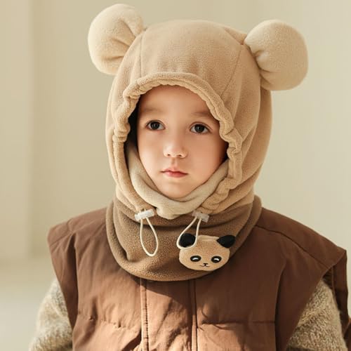 Bear Ears Warm Kids Face Mask, Children Cute Balaclava Hat, Winter Outdoor Adjustable Hood Scarf 3 In1-B2
