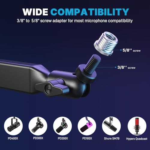 Image of Microphone Boom Arm, Low Profile Mic Arm Stand with Cable Management Channels, Desk Mount Clamp, Fully Adjustable, Heavy Duty Mic Stand for Podcast Streaming Gaming Studio(BA60 Black)