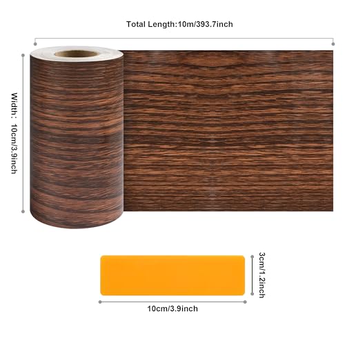 Image of JUNART Wood Grain Repair Tape(10cmx1000cm), Self-Adhesive Waterproof Realistic Textured Repair Duct Tape for Tables, Baseboards, Doors, Windows, and Floors with Plastic Scraper(Walnut Wood)
