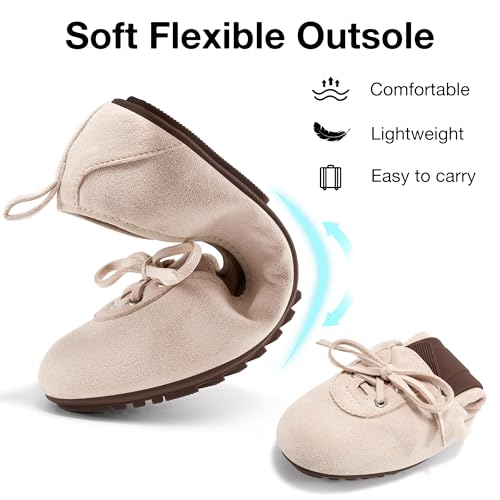 Image of Ecetana Flats for Women Dressy Shoes Round Toe Comfortable Faux Suede Slip On Foldable Ballet Flats for Casual Work