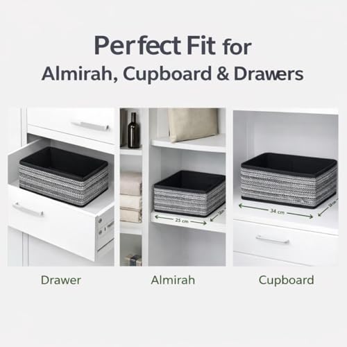 Image of DALUCI 6 Piece Foldable Clothing Storage Box Set | Cube Storage Bins and Dividers for Wardrobe Cloth Organizer for Storage Cupboard and Drawer Organizers for Shirts Pants Underwear Bras Socks (Black)