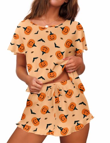Image of Ekouaer Women's Pajama Set Ruffle Sleeves Top and Short