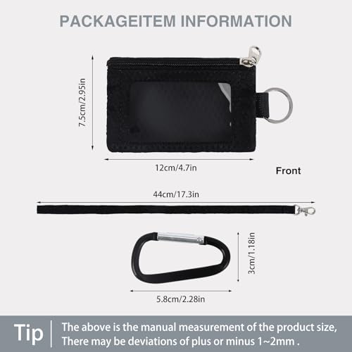 Image of MASAPHlL Small Lanyard Wallet for Women /Men with RFID Blocking ID Card Wallet, Minimalist Nylon Zipper Pouch, Travel Neck Wallet with Keychain, ID Window for Card,Coin,Cash (Black)