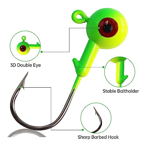 Cwsdxm Fishing Jig Heads Assorted Size Round Painted Ball Head Hooks For Walleye Bass Trout Crappie Jig Heads Freshwater Saltwater,1/2Oz 3/8Oz 1/4Oz 1/8Oz 15-40Pcs thumb #2
