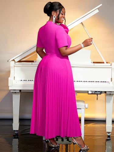 AOMEI Casual Church Dresses for Women 2025 Summer Pleated Short Sleeve Round Neck Dragonfly Spring Maxi Dress3