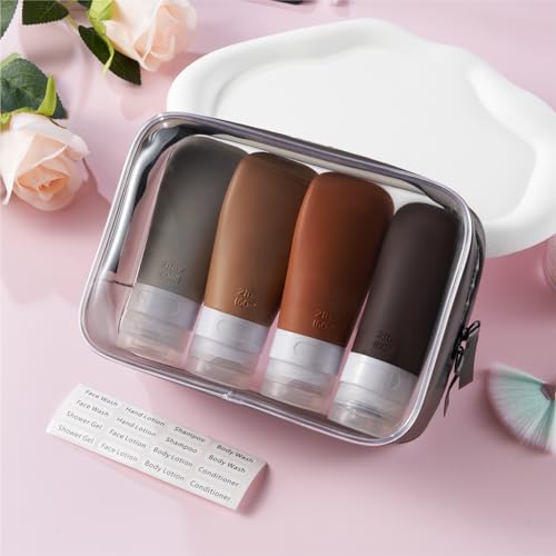 Image of INSFIT Travel Bottles for Toiletries, TSA Approved 3oz Travel Size Containers, BPA Free Leak Proof Squeezable Silicone Tubes for Shampoo Conditioner Lotion Body Wash with Labels