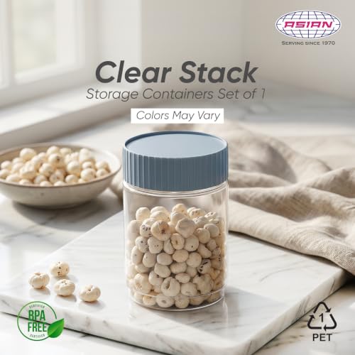 Image of Asian Plastowares - Clear Stack Jar (1800ML X 1) | BPA-Free | Multipurpose Jar for Snacks, Pulses, Dry Fruits & Biscuits | Airtight | Food Grade Storage Box | Assorted Colour