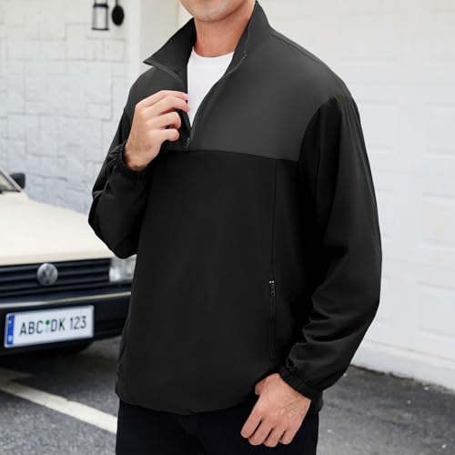 Image of EDITCOZY Men's Lightweight Quarter Zip Pullover Casual Windbreaker for Running Golf Jackets with 3 Pockets