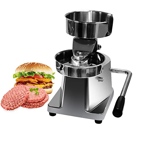 Máquina para hacer hamburguesas manual, prensa para hamburguesas de acero inoxidable comercial de 10 mm / 4 pulgadas con papel para hamburguesas de 400 piezas, máquina para formar hamburguesas manual