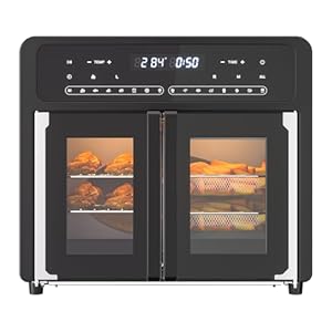 Toaster Oven Countertop,Convection Oven with French Door, Digital Fryer Ovens,16-In-1 Cooking Preset,Dual-Zone,26l Large Family Size,Black