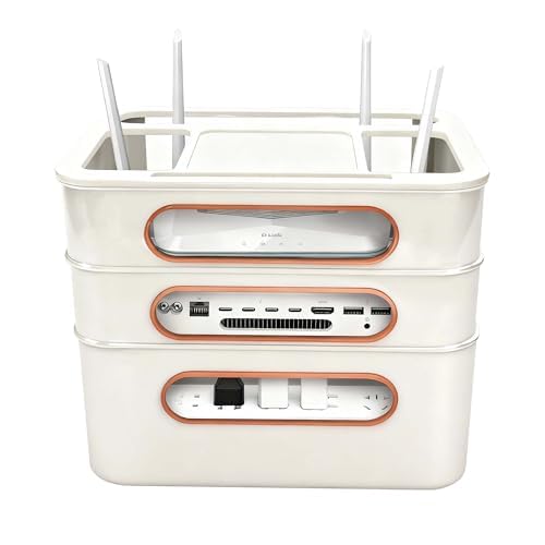 WiFi Router Storage Box - 3 Tier Router Shelf Cabinet Organizer with Heat Dissipation, Cable Management System, and Modern Design - Fits Modem, TV Box, Power Strip, Ideal for Home Office (White)