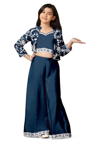 Image of Fashion Dream Girl's Silk Blend Ethnic Top and Palazzo Set |Kids Salwar Suit Set|Indo Western Set