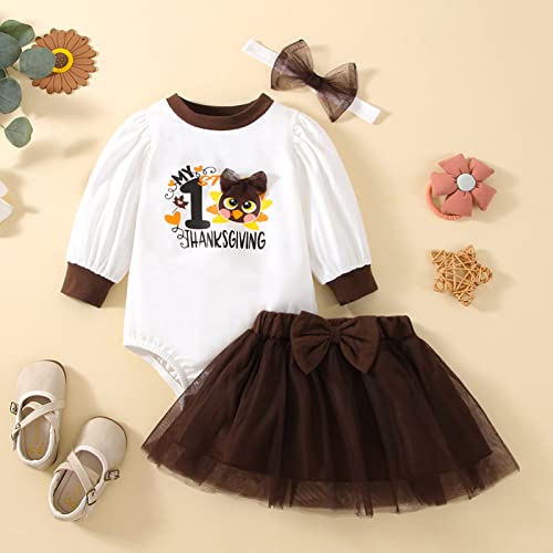 Macacão infantil para meninas manga longa dia de Ação de Graças com letras impressas macacão de tule