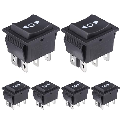 VEXUNGA KCD4 Momentary Rocker Switch 6 Pin 20A 125VAC 16A 250VAC DPDT Mini Boat Rocker Switch On Off On 3 Position Switches Black for Car Marine Home Appliances (Pack of 6pcs)