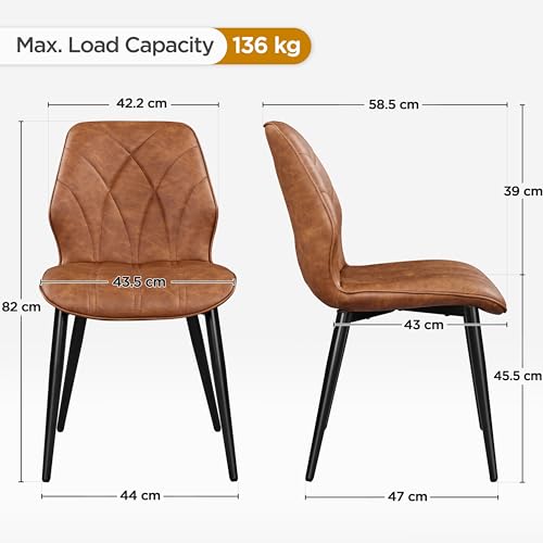 Yaheetech Dining Chairs Set of 2 Contemporary Faux Leather Dining Room Seats with Petal Styled Back and Sturdy Metal Legs Padded Kitchen Chairs for Dining Room, Kitchen and Bedroom, Retro Brown - Image 3