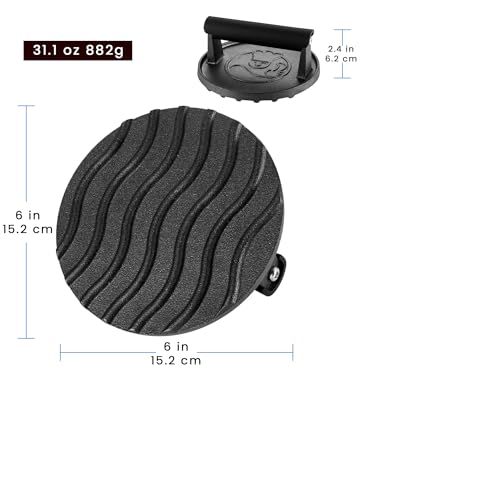 Foto von Gourmet Easy Burgerpresse Gusseisen antihaft | Großer Burger Smasher (Ø15cm) mit hitzeabweisendem Griff | Fleischbeschwerer für schmackhafte Hamburger & Smash Burger | Smash burgerpresse | Smasher
