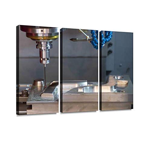 HABEN ARTWORK Machining Measured on milling Machine Print On Canvas Wall Artwork Modern Photography Home Decor Unique Pattern Stretched and Framed 3 Piece