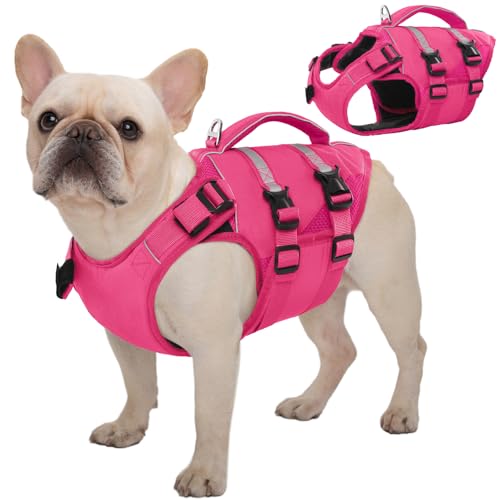 Kuoser Dog Life Jacket, High Flotation Dog Life Vest for Swimming Boating, Adjustable Ripstop Pet Lifesaver for Small Medium and Large Dogs, Reflective Safety Puppy Swimming Vest with Rescue