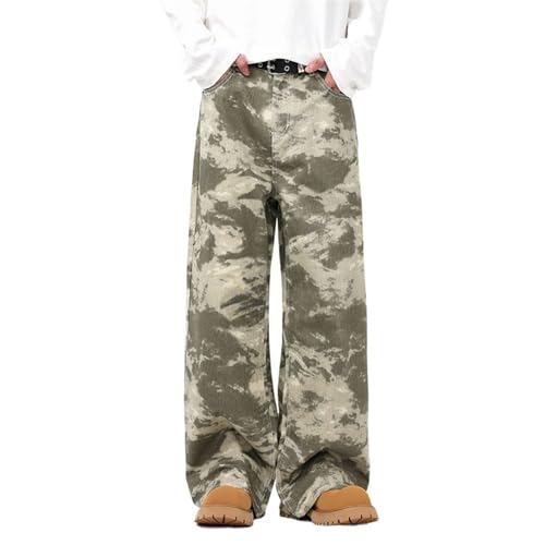 Mens Teen Boys Camo Printed Baggy Jeans Mid Rise Loose Fit Camouflage Skater Y2k Wide Leg Streetwear Denim Pants