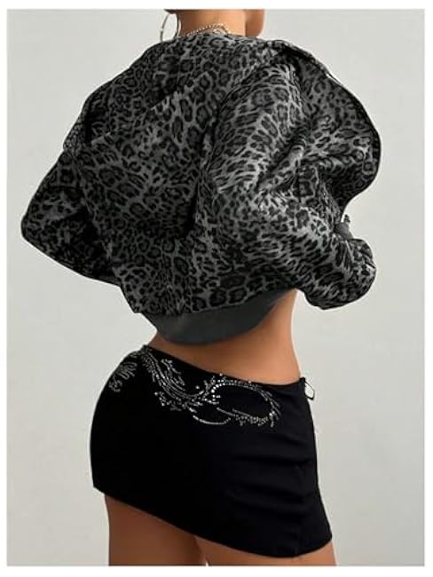 WDIRARA Women's Y2K Leopard Print Zip Up Crop Hoodie Long Sleeve Cheetah Sweatshirt