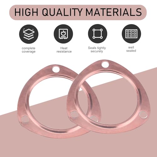 Image of ijuicy 2 PCS Car Exhaust Gaskets, 3 inch Copper Exhaust Manifold Gasket, 3-Bolt Standard Exhaust Pipe Gasket, Ultra Seal Exhaust Flange Gasket, Compatible with Chevrolet SBC BBC 302 305 454 (Gold)