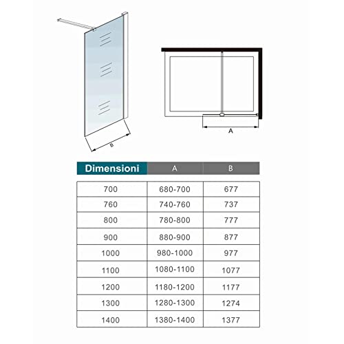 Parete Doccia Walk In 100x190cm In Vetro Temperato 8mm - Con Barra Stabilizzatrice, Trasparente - Foto 13