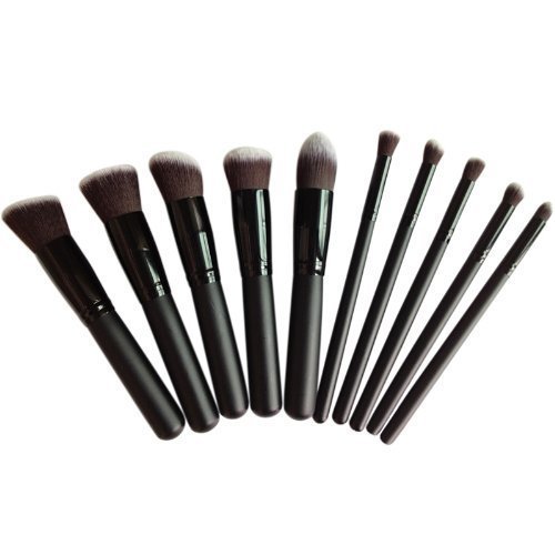Beyondtek Professional 10pcs Makeup Brush Set Pro Kits Brushes Kabuki Makeup Cosmetics Brush Tool (Black_Brown brush) by Beyondtek