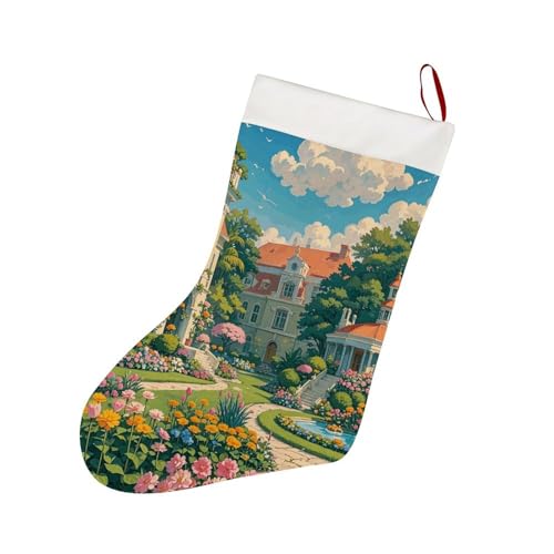 Whimsical Gardens AcademyFestive Plush Christmas Stocking with Ribbon Buckle 10.2×16.5 Inch Holiday Decoration Gift Bag for Candy Toys Xmas Tree Fireplace Decor