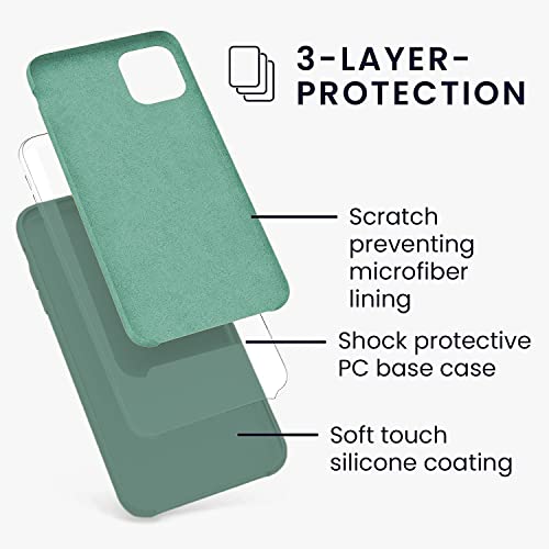 Image of VONZEE Microfiber Logo Cut Compatible for iPhone 11 Case Liquid Silicone Cases Non-Slip Full Body 4 Layer Protectives Shockproof Back with High Raised Camera Lips Midnight Green