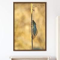 Framed Canvas Wall Art Butterfly Expressive Farmhouse/Country Home Office Insects Lake Multicolor Photography - 16x24 inches