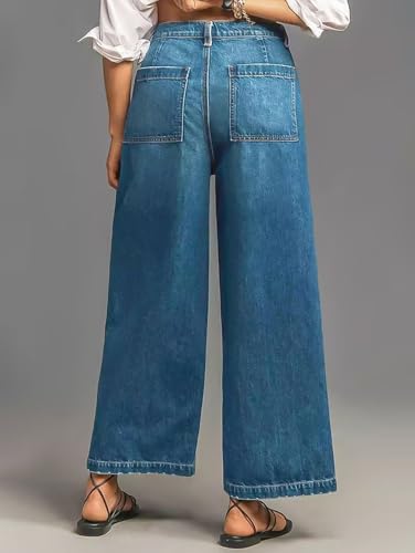 Flamingals Wide Straight Leg Mid Rise Baggy Flap Pocket Raw Hem Denim Jeans3