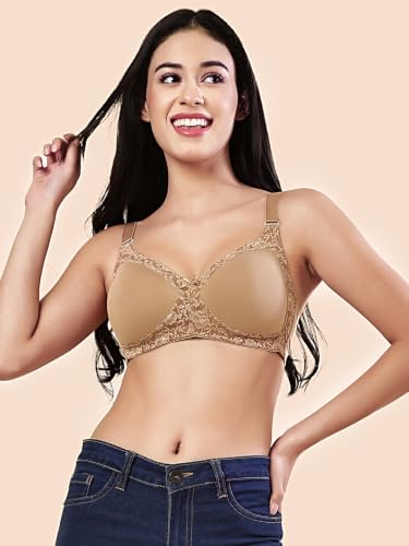 Image of Women's Seamless Padded Bra | Full Coverage | Cotton Stretch Fabric and Nylon Lace | Broad Adjustable Straps