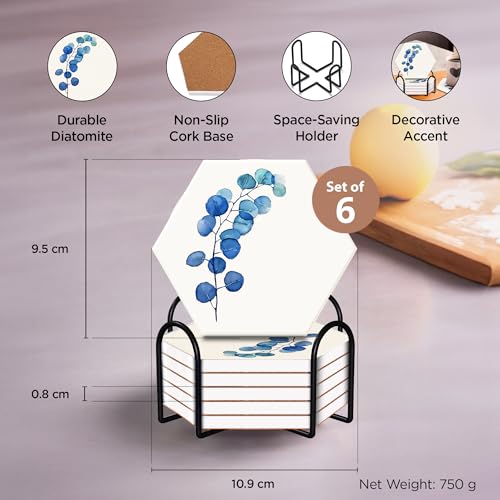 Image of The Better Home Diatomite Coaster Set of 6 (Dia - 10cm) | Dining Table Decor Accessories | Coasters for Coffee Mugs /Glasses /Cups | Absorbent & Heat Resistant | Unique Shape