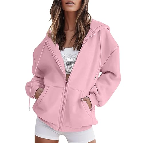 Genérico Sudadera con Capucha Mujer Chaqueta Chándal con Cremallera Capucha Abrigo Deporte para Primavera Otoño Camiseta Suelta y cómoda Rosa XXL