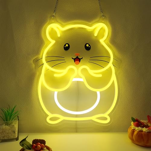 Image of CoolGift Mart Hamster Neon Sign, Dimmable Wall Decor Light, Birthday Party Decorations for Home, Garden, Farm, Bars, Restaurants, Stores, Clubs, Hamster Gift for Kids Friends Family and Animal Lovers