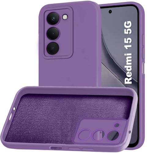Image of TheGiftKart Liquid Silicon Back Cover Case for Mi Redmi 15 5G | Stylish Camera Protection Module | Micro-Fibre Lining Inside | Shockproof Back Cover Case for Redmi 15 5G (Silicone, Purple)