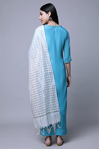 Image of Aurelia Women Solid Silk Kurta Set with Palazzo & Dupatta