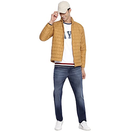 Image of Cantabil Men's Full Sleeve Solid Warm Winter Puffer Jacket, Full Sleeve Lightweight Winter Wear Jackets for Men - Mustard (MJKT00079 MUSTARD)
