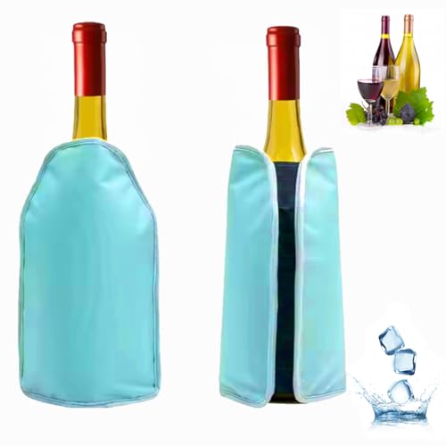 Ice Wine Sleeve, Ice Wine Chiller, Wine Cooler Refrigerator, Wine Bottle Chiller Cooler for Red White Champagne or Sparkling. Gel Cooling Holder Freestanding Carrier Chilling, Set 2 (Blue)