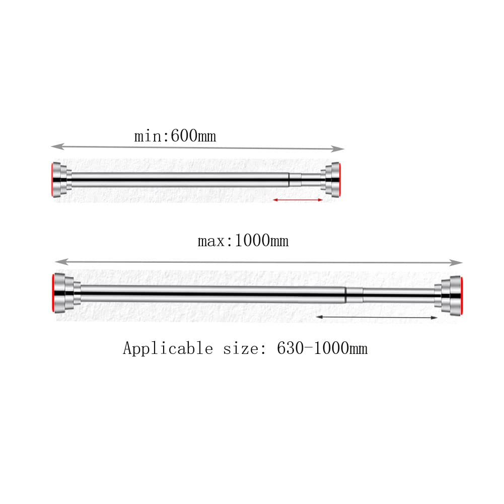 Asta di tensione per tenda da doccia, 61-101 cm, asta per tenda a molla in acciaio inox, non arrugginisce mai, antiscivolo, senza foratura, per armadio, bagno, cucina, armadio