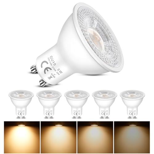 Bombillas LED GU10 Spot Regulable, Blanco Cálido 2700K, 5W Equivalente a 50W Halógenas, 500 Lúmenes, 120° Ángulo de Haz, Bajo Consumo, Focos, para Iluminación de Riel, Empotrada, Paquete de 6