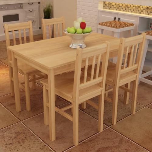Vetnasa Mesa de Comedor y 4 sillasde Madera Color Natural Mobiliario, Conjuntos de Muebles, Conjuntos de Muebles para cocinas y comedores Marrón 25,8 KG