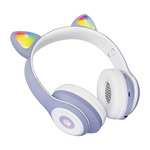 Akin Casque Bluetooth stéréo avec oreilles de chat mignonnes avec bobine dynamique de 40 mm et lumière LED, design pliable et confortable en éponge pour enfants et filles Cover