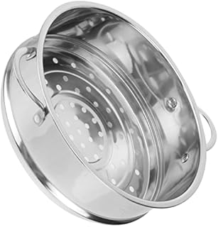 Luxshiny Steamer Insert Pans 22cm Stainless Steel Steamer Pan Stacked Food Tray Basket With Handle Kitchen Cookware For Dim Sum Vegetables Dumplings Buns Fish Meat Silver