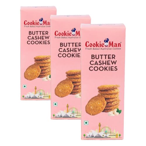 Image of CookieMan Butter Cashew Cookies- 150g | Buttery Cookies Loaded with Crunchy Cashew Nuts | Perfect Biscuit for Tea-Time Snack | Freshly Baked & Made with Real Ingredients (Pack of 3)