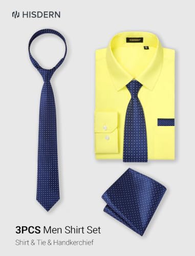 Image of HISDERN Mens Dress Shirt with Tie Pocket Square Set Classic Button Down Shirt Matching Tie Long Sleeve Shirts