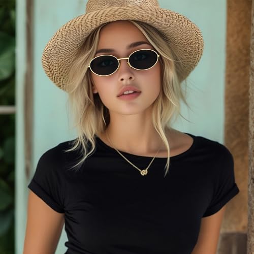 Retro Oval Sunglasses for Women, Trendy 90s Sunglasses Women Chunky Gold Frame Sunnies2