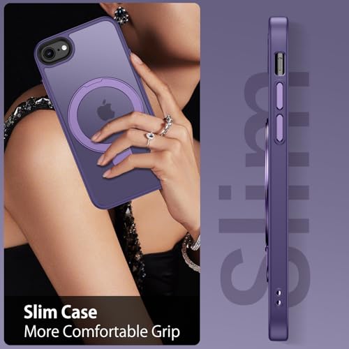 Coque Magsafe iPhone SE béquille anneau protection violette mate
